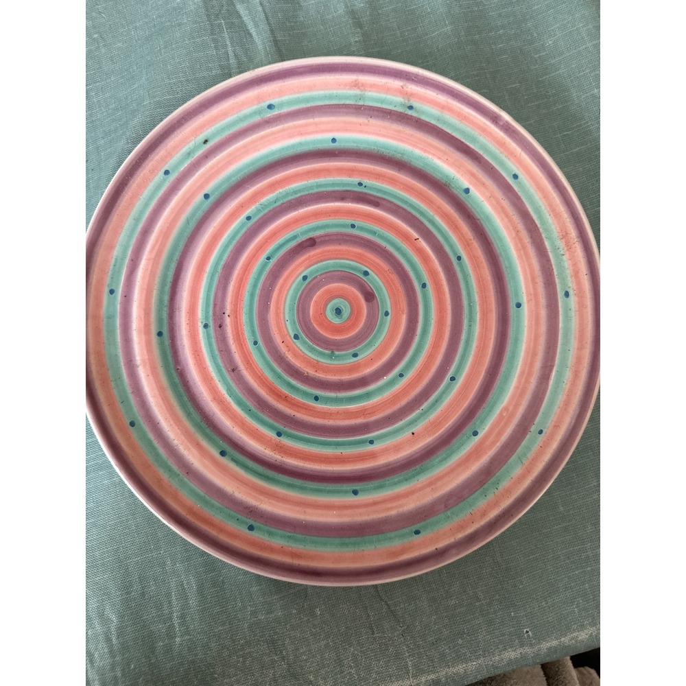 Rosanna Imports Italy Ceramic Dinner Plate Pink Purple Teal Concentric Circles